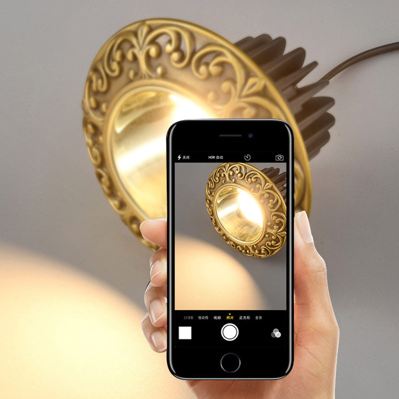 Traditional Chinese Round Brass Aluminum Spotlight LED Flush Mount Ceiling Light For Hallways