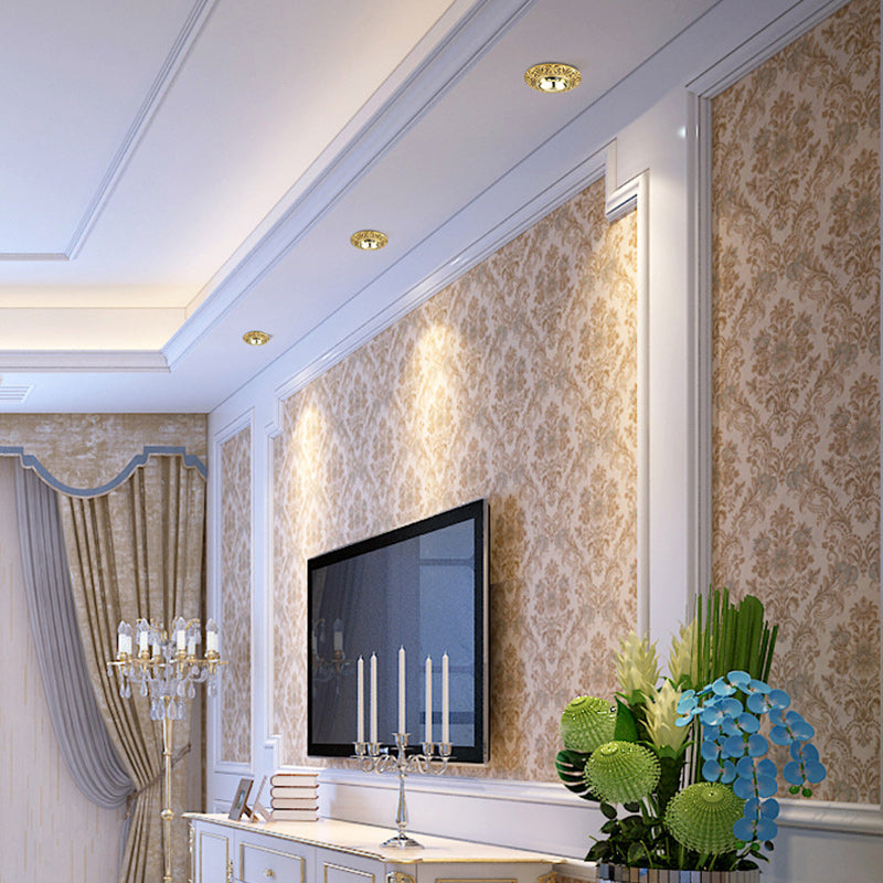 Traditional Chinese Round Brass Aluminum Spotlight LED Flush Mount Ceiling Light For Hallways