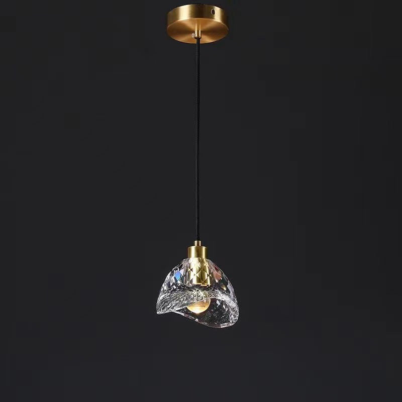Lustre moderne de luxe en cuivre avec abat-jour en cristal 1 - Lumière suspendue pour salle à manger 