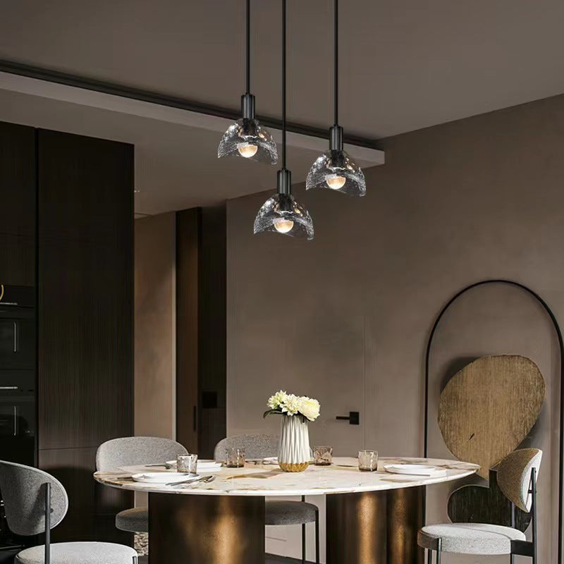 Lustre moderne de luxe en cuivre avec abat-jour en cristal 1 - Lumière suspendue pour salle à manger 