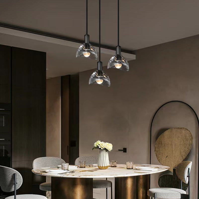Lustre moderne de luxe en cuivre avec abat-jour en cristal 1 - Lumière suspendue pour salle à manger 