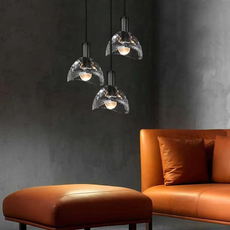 Lustre moderne de luxe en cuivre avec abat-jour en cristal 1 - Lumière suspendue pour salle à manger 