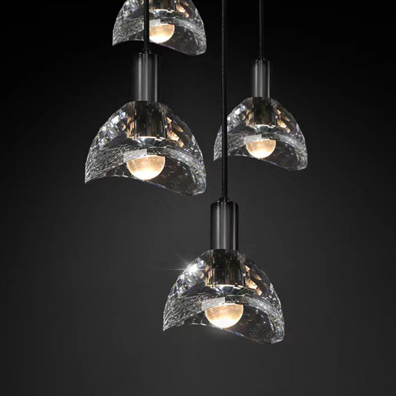 Lustre moderne de luxe en cuivre avec abat-jour en cristal 1 - Lumière suspendue pour salle à manger 