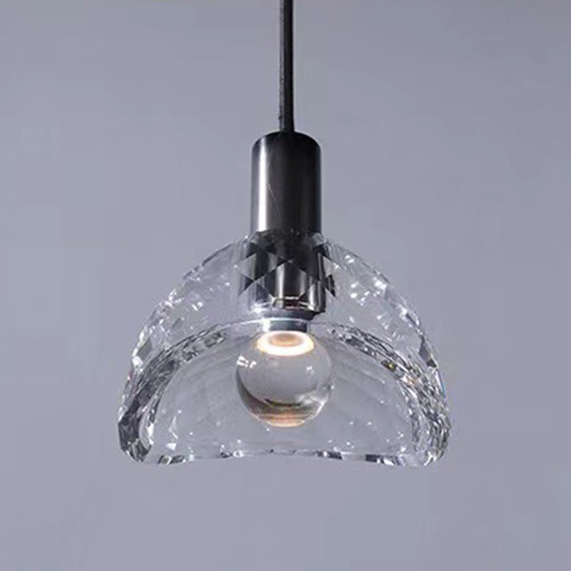 Lustre moderne de luxe en cuivre avec abat-jour en cristal 1 - Lumière suspendue pour salle à manger 