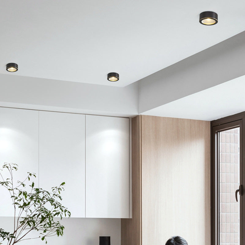 Modern Minimalist Round Full Copper Downlight LED Flush Mount Ceiling Light For Hallways