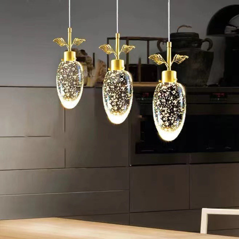 Modern Luxury Dome Water Drop Leaves Full Copper Crystal LED Pendant Light For Living Room