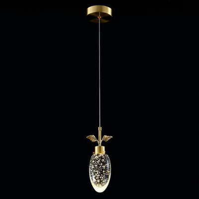 Modern Luxury Dome Water Drop Leaves Full Copper Crystal LED Pendant Light For Living Room