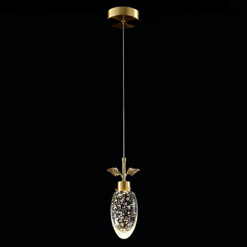 Modern Luxury Dome Water Drop Leaves Full Copper Crystal LED Pendant Light For Living Room