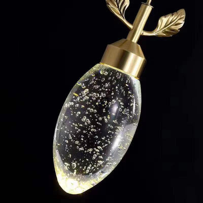 Modern Luxury Dome Water Drop Leaves Full Copper Crystal LED Pendant Light For Living Room