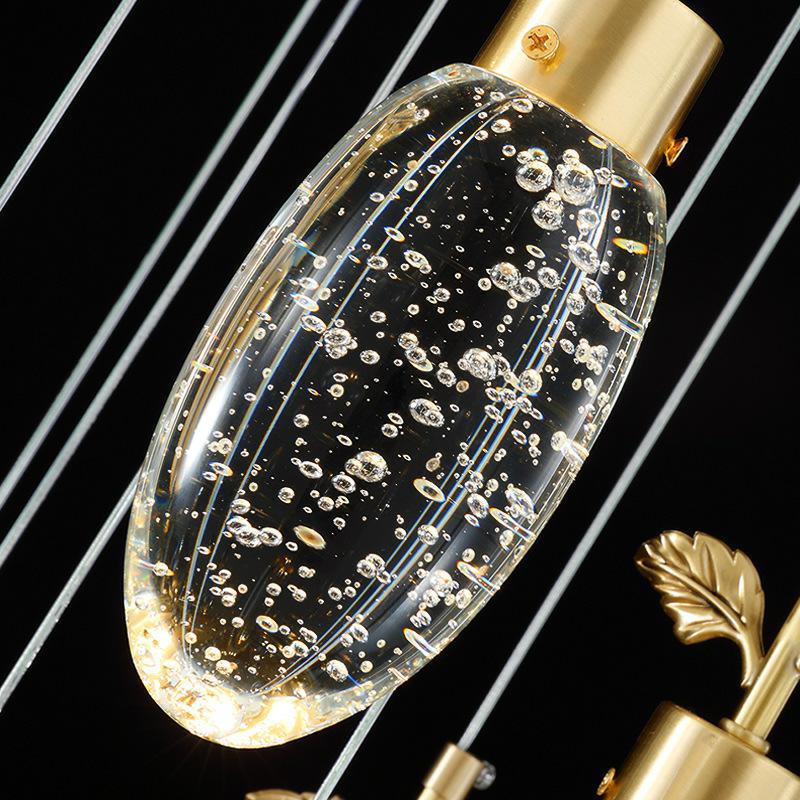 Modern Luxury Dome Water Drop Leaves Full Copper Crystal LED Pendant Light For Living Room