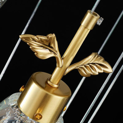Modern Luxury Dome Water Drop Leaves Full Copper Crystal LED Pendant Light For Living Room