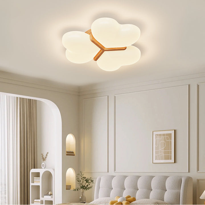 Contemporary Nordic Cream Three Love Hearts Acrylic Lampshade Iron LED Flush Mount Ceiling Light For Bedroom