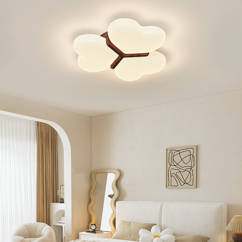 Contemporary Nordic Cream Three Love Hearts Acrylic Lampshade Iron LED Flush Mount Ceiling Light For Bedroom