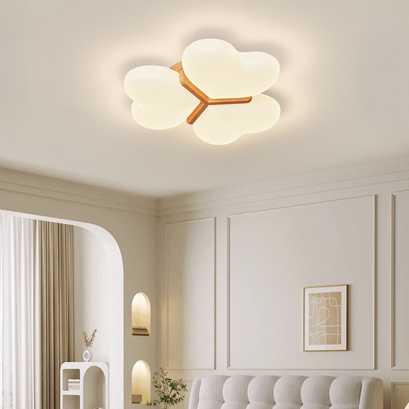 Contemporary Nordic Cream Three Love Hearts Acrylic Lampshade Iron LED Flush Mount Ceiling Light For Bedroom