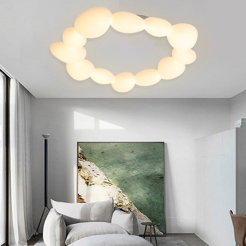 Lámpara de techo LED montada al ras con pantalla de hardware de guijarros escandinavos contemporáneos para sala de estar 