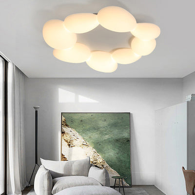 Lámpara de techo LED montada al ras con pantalla de hardware de guijarros escandinavos contemporáneos para sala de estar 