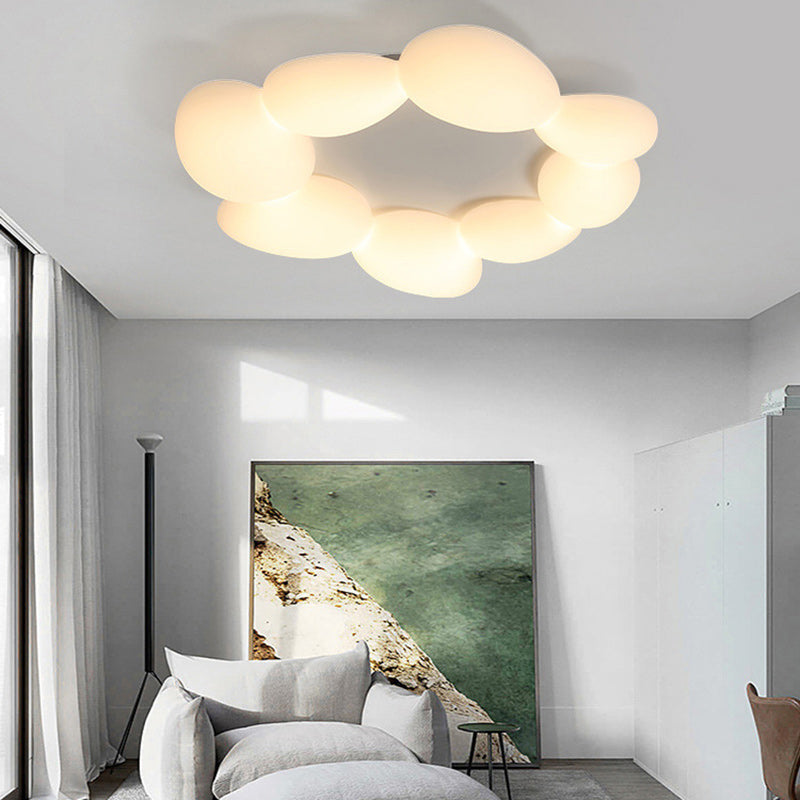 Lámpara de techo LED montada al ras con pantalla de hardware de guijarros escandinavos contemporáneos para sala de estar 
