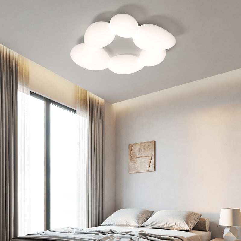 Lámpara de techo LED montada al ras con pantalla de hardware de guijarros escandinavos contemporáneos para sala de estar 