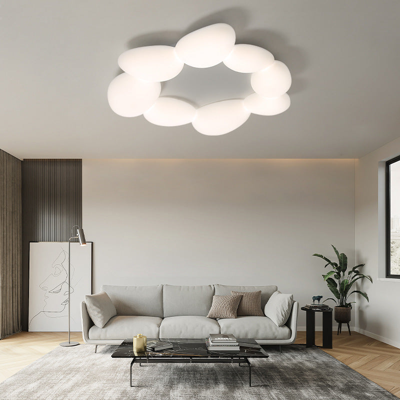 Lámpara de techo LED montada al ras con pantalla de hardware de guijarros escandinavos contemporáneos para sala de estar 