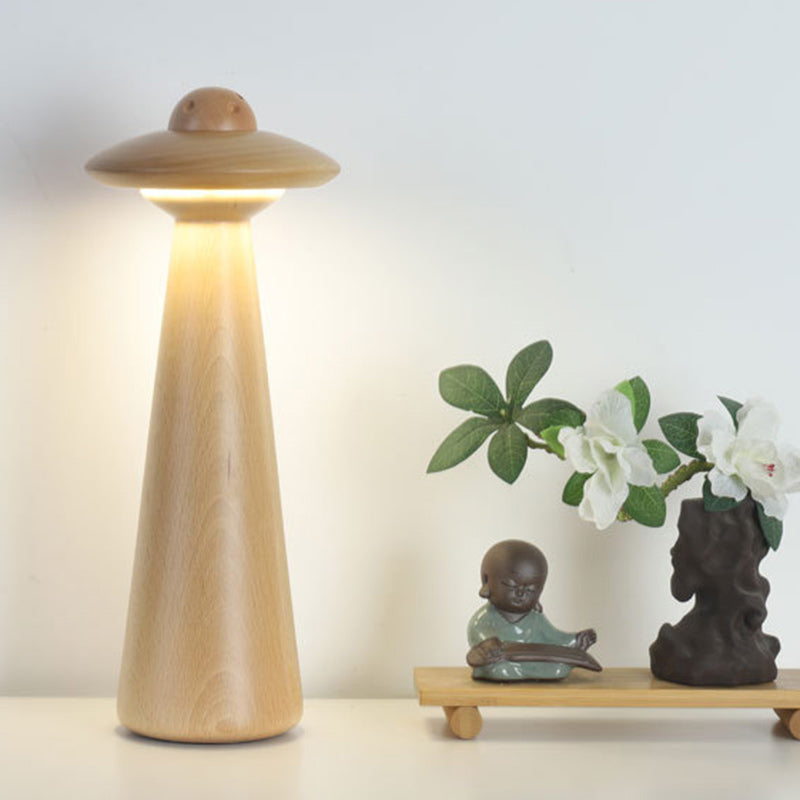 Traditional Japanese UFO Solid Wood Lampshade LED Table Lamp For Living Room