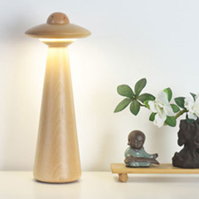 Traditional Japanese UFO Solid Wood Lampshade LED Table Lamp For Living Room