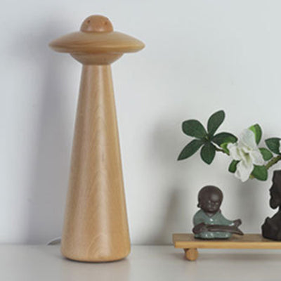 Traditional Japanese UFO Solid Wood Lampshade LED Table Lamp For Living Room