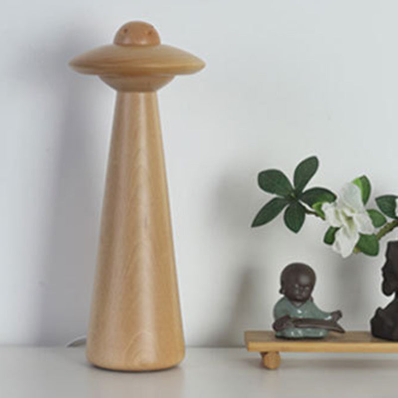 Traditional Japanese UFO Solid Wood Lampshade LED Table Lamp For Living Room