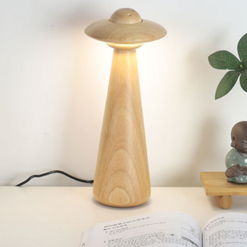 Traditional Japanese UFO Solid Wood Lampshade LED Table Lamp For Living Room