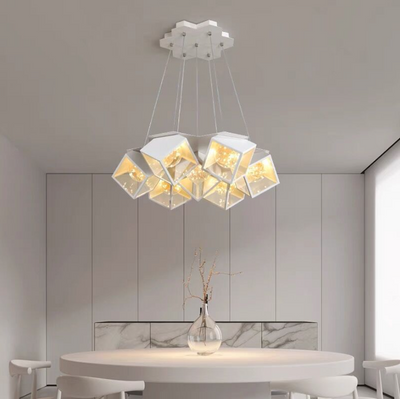 Modern Art Deco Baby's Breath Cube Sphere Iron Acrylic Lampshade LED Chandelier For Dining Room
