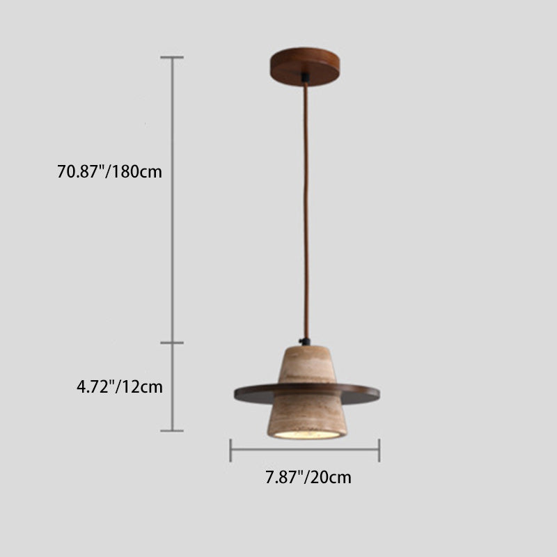 Traditional Japanese Dome Circle Trapezoid Yellow Travertine Rubber Wood Lampshade 1 - Light Pendant Light For Dining Room