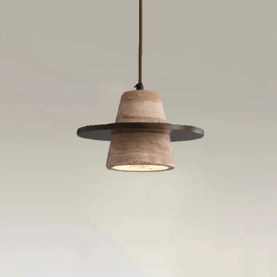 Traditional Japanese Dome Circle Trapezoid Yellow Travertine Rubber Wood Lampshade 1 - Light Pendant Light For Dining Room