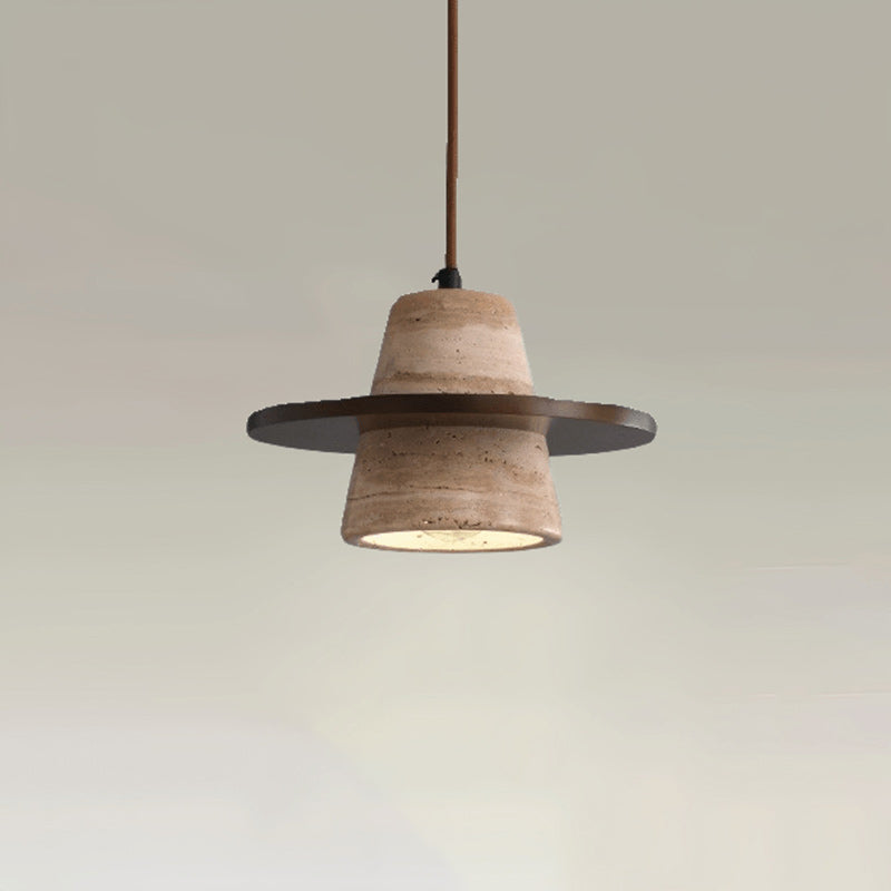 Traditional Japanese Dome Circle Trapezoid Yellow Travertine Rubber Wood Lampshade 1 - Light Pendant Light For Dining Room