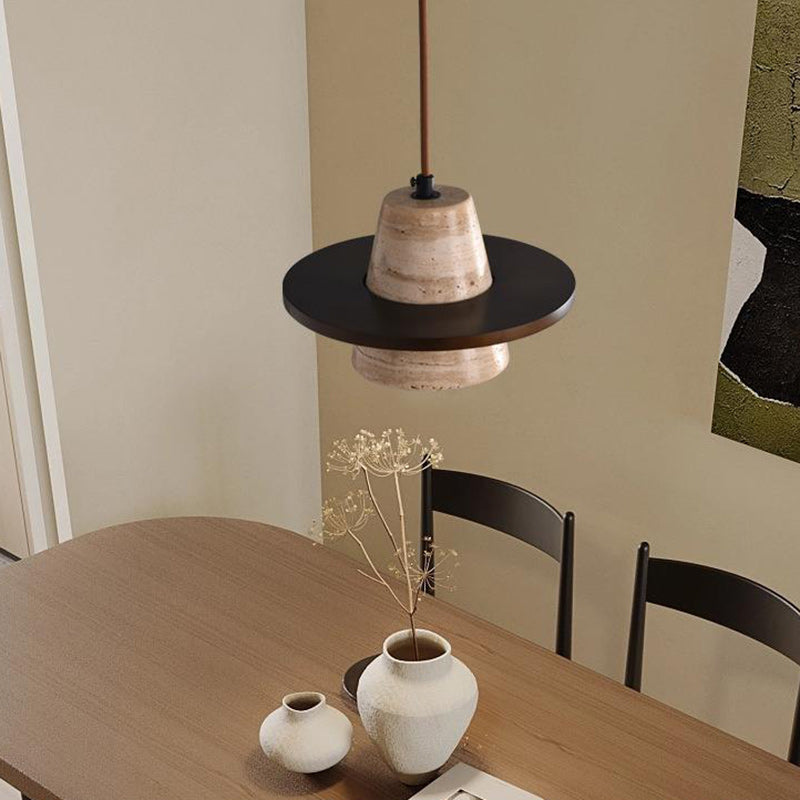 Traditional Japanese Dome Circle Trapezoid Yellow Travertine Rubber Wood Lampshade 1 - Light Pendant Light For Dining Room