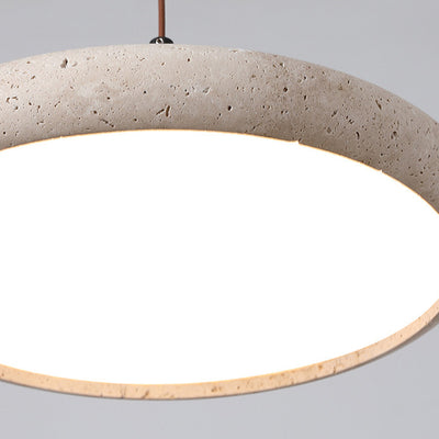 Traditional Japanese Dome Round Yellow Travertine Lampshade Wood LED Pendant Light For Dining Room