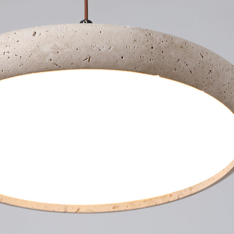 Traditional Japanese Dome Round Yellow Travertine Lampshade Wood LED Pendant Light For Dining Room