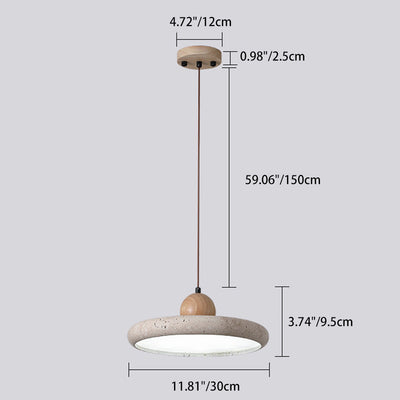Traditional Japanese Dome Round Yellow Travertine Lampshade Wood LED Pendant Light For Dining Room