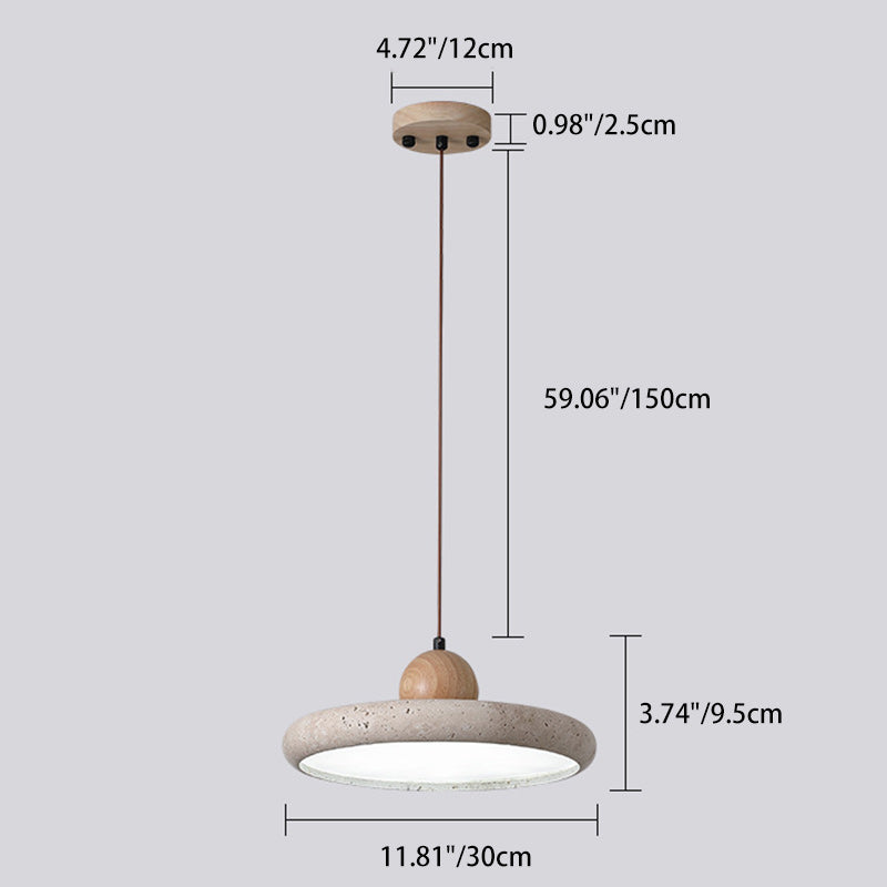 Traditional Japanese Dome Round Yellow Travertine Lampshade Wood LED Pendant Light For Dining Room