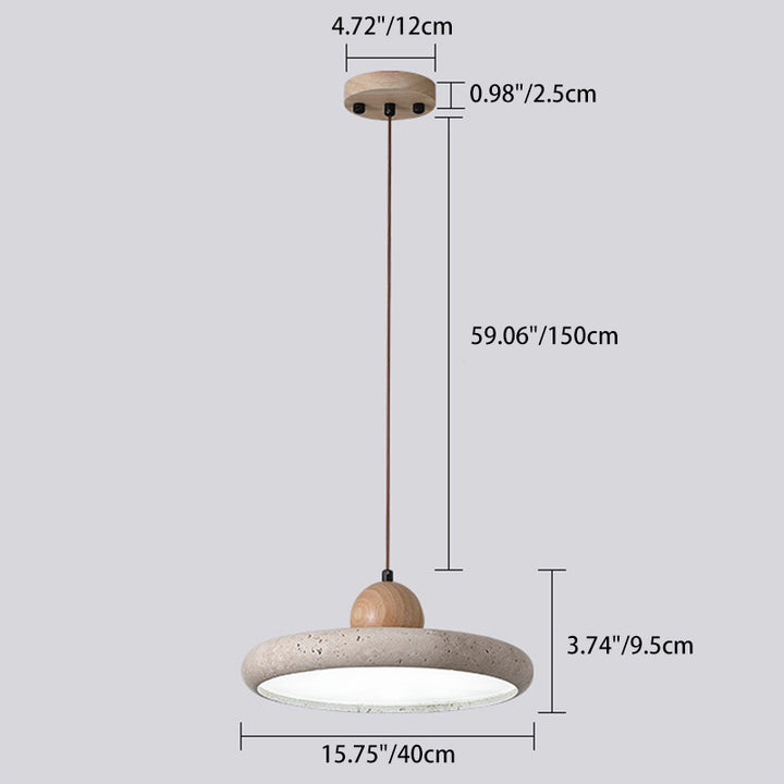 Traditionelle japanische Kuppel Runde Gelbe Travertin-Lampenschirm Holz LED Pendelleuchte für Esszimmer 
