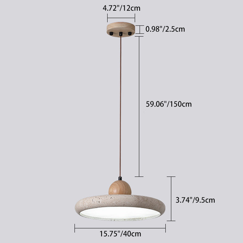 Traditional Japanese Dome Round Yellow Travertine Lampshade Wood LED Pendant Light For Dining Room