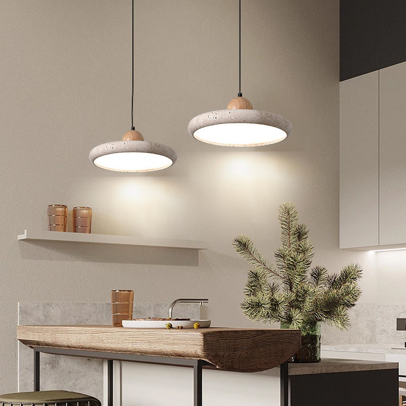 Traditionelle japanische Kuppel Runde Gelbe Travertin-Lampenschirm Holz LED Pendelleuchte für Esszimmer 