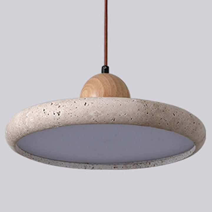 Traditionelle japanische Kuppel Runde Gelbe Travertin-Lampenschirm Holz LED Pendelleuchte für Esszimmer 