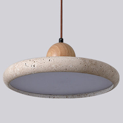Traditional Japanese Dome Round Yellow Travertine Lampshade Wood LED Pendant Light For Dining Room
