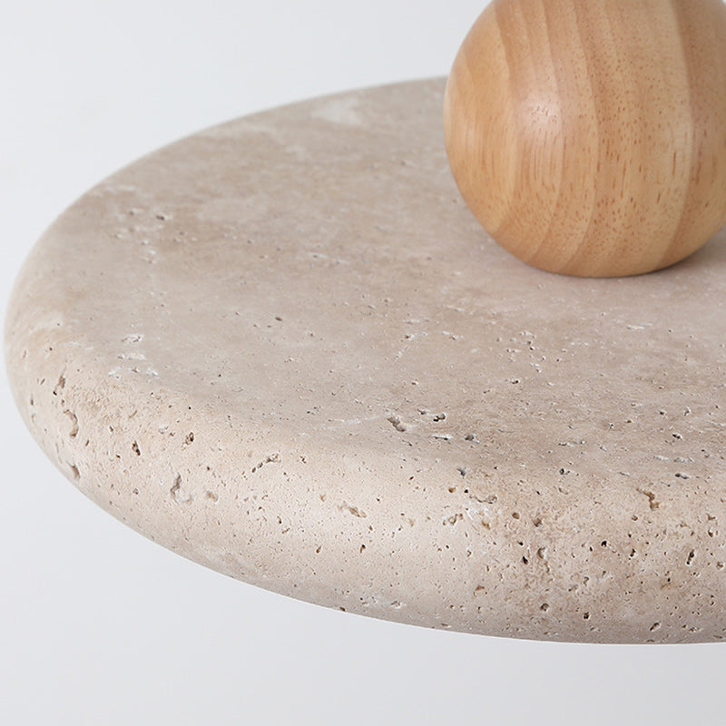 Traditional Japanese Dome Round Yellow Travertine Lampshade Wood LED Pendant Light For Dining Room