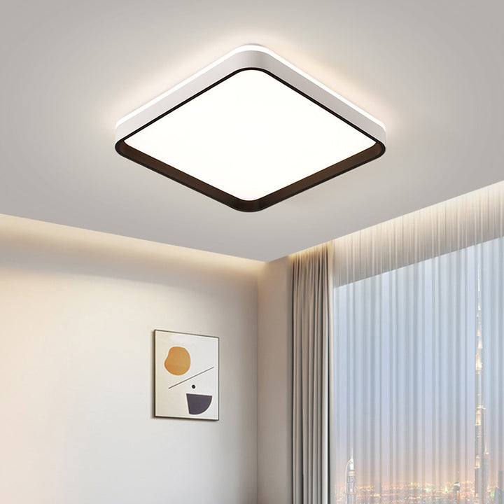 Modern Minimalist Square Roto-molding Hardware Lampshade LED Flush Mount Ceiling Light For Bedroom