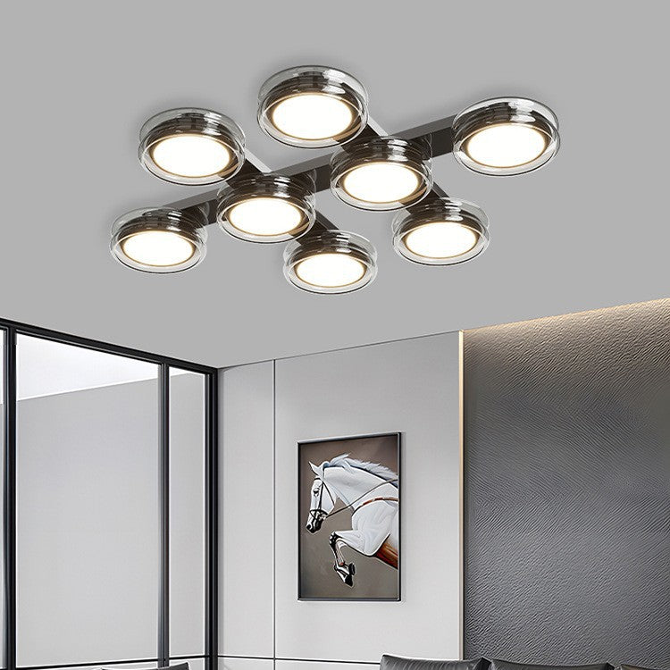 Moderne Art-Deco-Runde Perlen Glas Acryl Lampenschirm Hardware LED Halbeinbau-Deckenleuchte für Wohnzimmer 