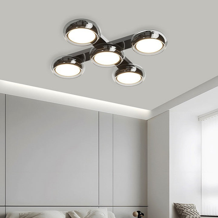Moderne Art-Deco-Runde Perlen Glas Acryl Lampenschirm Hardware LED Halbeinbau-Deckenleuchte für Wohnzimmer 
