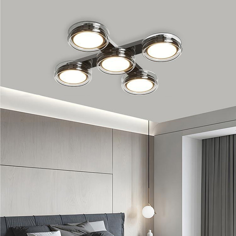 Moderne Art-Deco-Runde Perlen Glas Acryl Lampenschirm Hardware LED Halbeinbau-Deckenleuchte für Wohnzimmer 