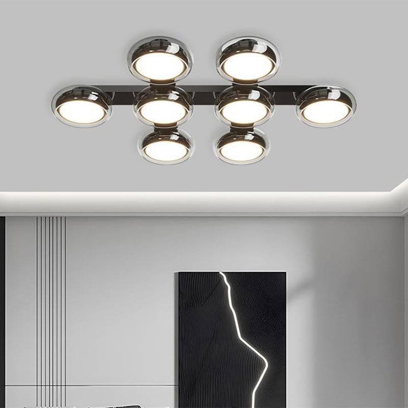 Moderne Art-Deco-Runde Perlen Glas Acryl Lampenschirm Hardware LED Halbeinbau-Deckenleuchte für Wohnzimmer 