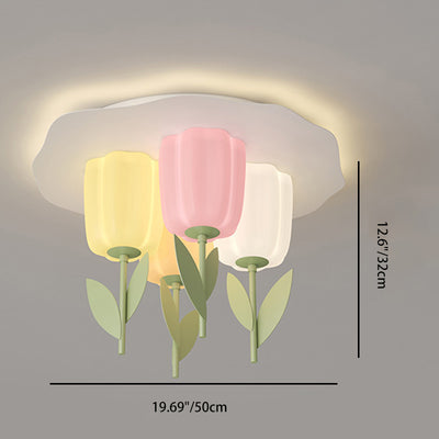 Contemporary Creative Cream Tulips Roto-molding Lampshade Iron LED Semi-Flush Mount Ceiling Light For Bedroom