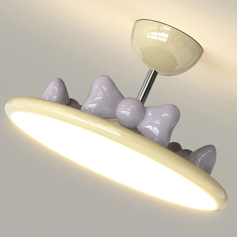 Contemporary Nordic Cream Round Bows Iron Acrylic Lampshade Resin LED Chandelier For Bedroom